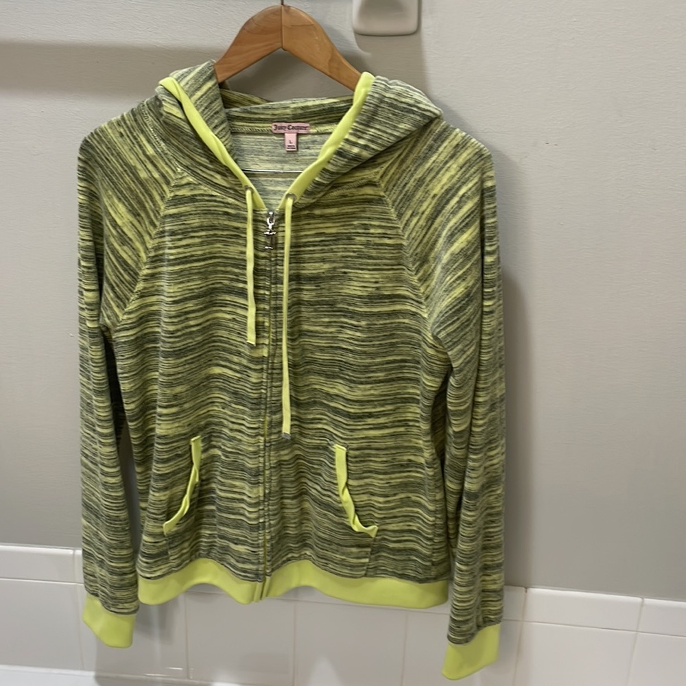 Juicy Couture Full Zip Hooded Velour Suit Top Sweatshirt Sz L EUC